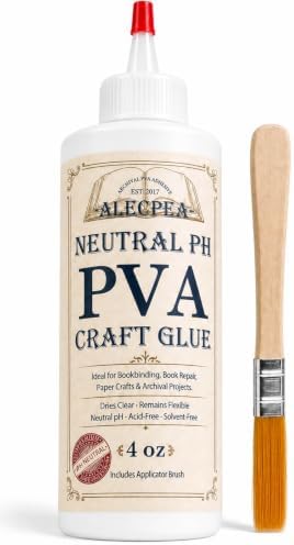 ALECPEA PVA Glue 4 oz for Crafts and Paper Projects | Water-based white glue dries clear and includes a brush for paper, cardboard, fabric, foam, felt, and light wood