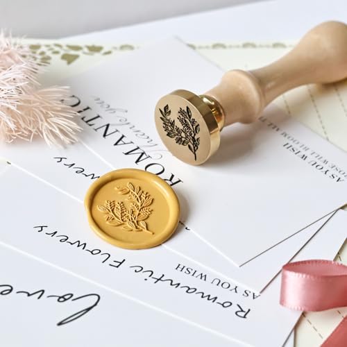 Eucalyptus Wax Seal Stamp, 3D Embossed Relief Carving Brass Head and Wood Handle for Wax Seal Stamp Kit, Decor for Thanksgiving Card/Envelope/Gift Wrap/Wedding Invitation/Vellum Jacket