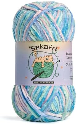 Fuzzy Chenille Yarn for Crocheting, Fluffy Amigurumi Crochet Yarn for DIY Craft/Hat/Shoes, (100g/197yds) Soft Velvet Baby Blanket Yarns（Candyfloss）
