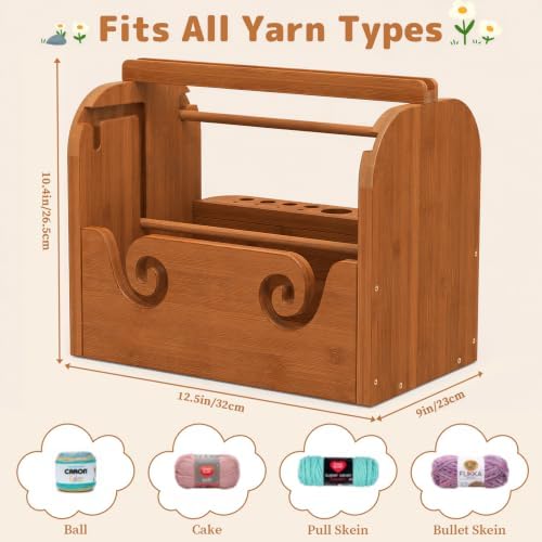 Upgraded Yarn Holder for Crocheting, Bamboo Yarn Holder (Brown)