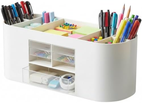 Desk Organizer with Drawers, Office Supplies Storage, White
