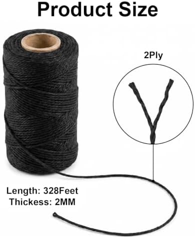 Vaincre 2PCS 328Ft 2MM Natural Cotton Twine String, Black