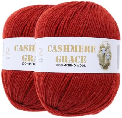 100% Pure Natural Merino Wool Yarn (4ply) - Each Ball 3.5 OZ/Approximately 320 Yards - Hand-Knitting/Crochet/Knitting - Soft and Non-irritating [2 Ball Set] (Deep Orange)