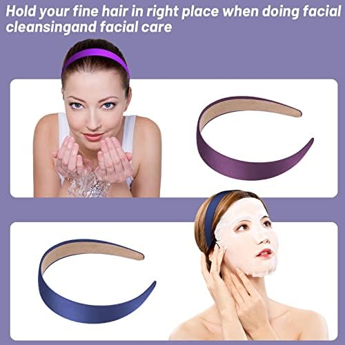 anezus 16 Pcs Satin Headbands Bulk 1 Inch Anti-slip Ribbon Hair Bands Plain Hard Headbands for Women Girls DIY Craft Hair Accessories (Multicolor)