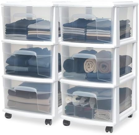 HOMZ Drawer Tower 3-Tier Storage Cart, Removable Wheels, White Frame,2 Pack