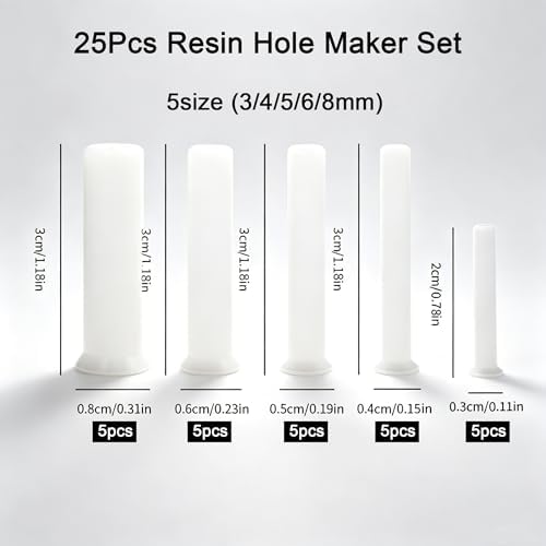 25Pcs Resin Hole Maker Set 5 Sizes (3/4/5/6/8mm), Silicone Hole Punch Tool for Epoxy Resin Casting No Drill, Jewelry Making Supplies, Earring Pendant Keychain DIY Craft Accessories