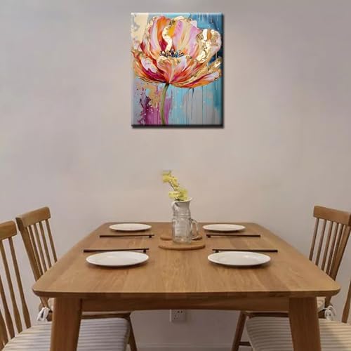 Aihonmin Beautiful Floral Paint by Number for Adult and Kids Beginner,Pink Petal Canvas Oil Painting Kit Digital Painting,Vintage Watercolor Living Room Decoration,(Without Frame