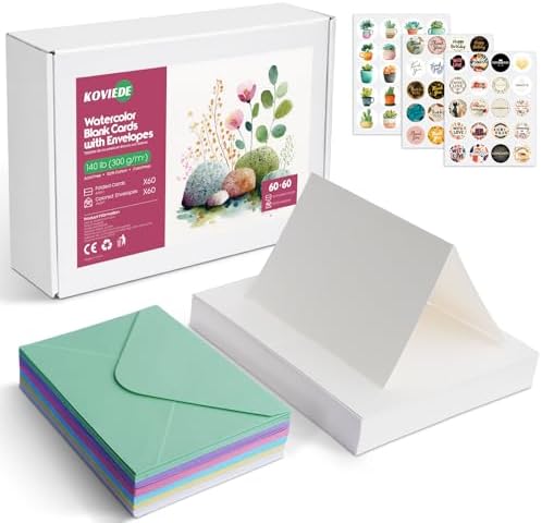 KOVIEDE 60 Pack Foldable Blank Watercolor Cards with Envelopes 4" x 6"