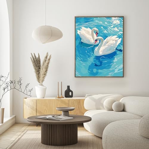 Possoco Paint by Numbers Kit for Adults Beginner, Pure Swan Easy Adult Paint by Number Kits on Canvas, DIY Acrylic Watercolor Oil Paint by Number for Adults Teens for Home Decor Gift 16x20 Inch