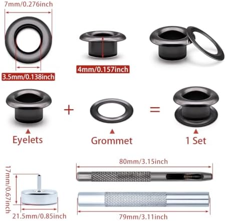 SEMINI 800 Sets 4 Colors 3.5mm Grommet Eyelet Kit with Install Tool Kit