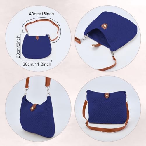 ACRNIGHEET Crochet Bag Kit for Beginners Crochet Purse for Women DIY Tote Bag Making Kit with Step-by-Step Tutorials Knitting Supplies for Adults Crafts Boho Gift Idea (Blue)