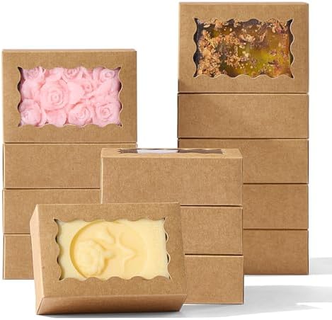 100PCS 3.5x2.36x1.2 inches Brown Soap Boxes with Window - Homemade Soap Packaging, Small Gift Boxes for Bakery, Macarons, Cookies, Candies & Party Favors
