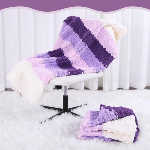 MABOZOO Assorted Chunky Yarn for Hand Knitting 8 Pack, Fluffy Jumbo Chenille Yarn, Soft Plush Yarn Bulky, Giant Thick Fuzzy Yarn for Arm Knitting,Purple Multi (31.7 yds,8 oz Each Skein)