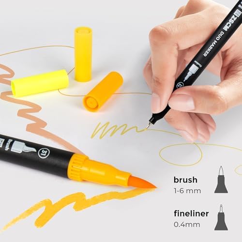 ZSCM QUALITY DECIDES THE FUTURE Yellow Duo Tip Marker Pens, 12 Fine & Brush Tip Pen For Adult Coloring Books