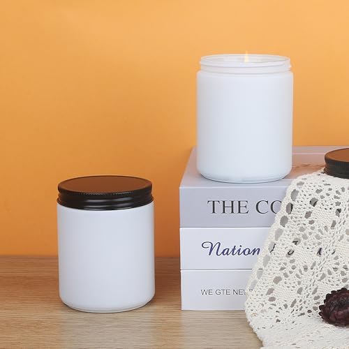 MILIVIXAY 20 Pack 8 OZ Thick Glass Frosted White Candle Jars with All Black Metal Lids-Bulk Empty Candle Jars for Making Candles-Canning Jar for Spice, Liquid, Sample- Dishwasher Safe.