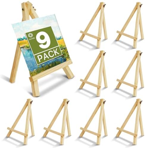 Conda 9 Pack 9 Inch Mini Wooden Display Easels, A-Shaped Mini Easel Stand for Small Painting, Painting Party Easel for DIY Crafts, Photos, Gift, Decoration