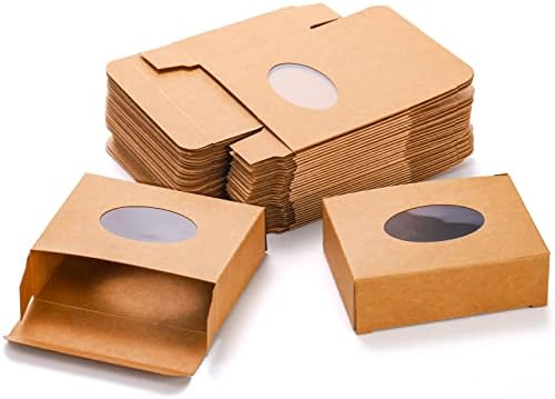 SOUJOY 100Pcs Soap Boxes with Window, Rectangle Kraft Box for Handmade Soap | Bulk Quantity Boxes with Clear Window for Business, Easy to Assemble, Perfect for Soap, Bakery, Candy, Jewelry, Treats