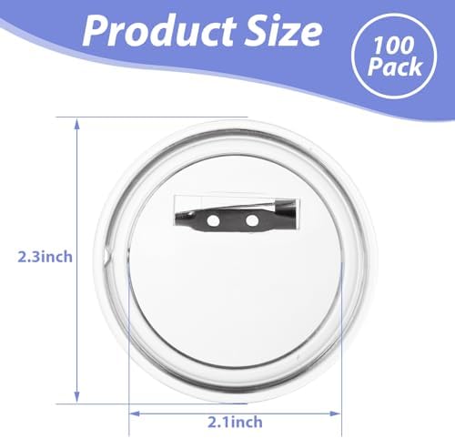 YAYODS 100 Pcs Blank Button Pins 2.25 inch/58mm DIY Photo Button Clear Pins Buttons, Blank Button Pins Bulk for Picture Make Your Own Buttons Maker DIY Crafts Supplies
