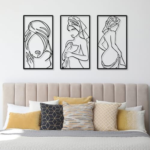 CHENGU 3 Pieces Metal Minimalist Abstract Woman Wall Art Line Drawing Wall Art Decor Single Line Female Home Hanging for Kitchen Bathroom Living Room