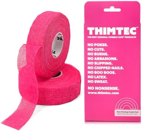 THIMTEC - The Original Thimble Tape for Hand Sewing - Fully Adjustable Nail & Finger Protector - A Smarter Alternative to Classic Knitting Thimbles - Neon Flamingo, 2-Pack