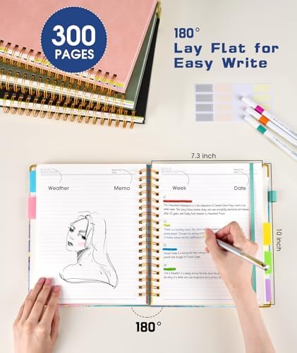 Hardcover Spiral Notebook journal with Removable Dividers Tabs, 300 Pages 5 Subject Notebook College Ruled, 100GMS Notebooks for Work School Note taking,Lined Journal for Women,Pink Blue Marble