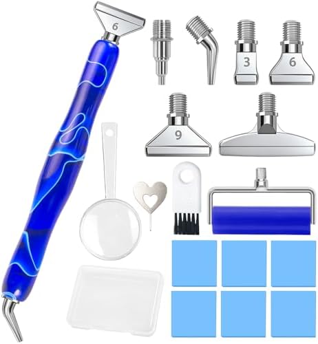 RaySoar Diamond Art Pens Diamond Art Tools Painting Pen with Screw Metal Tips Multi-Placer Tool Accessories for Adults Gem Rhinestone Picker Stylus Blue