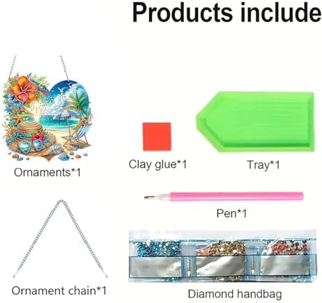 ARPADAMO Hanging Diamonds Art kit for Adult,DIY Summer Beach Pendant Diamonds Painting Art Kit, 7.2x7 inch Acrylic Diamonds Painting Board Kit Ornament, Special Crystal Diamond Hanging Ornament