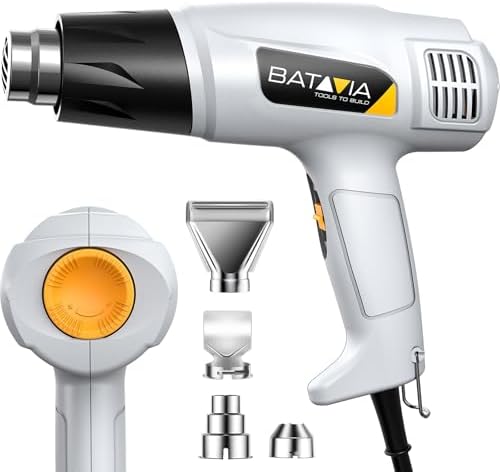 Heat Gun - BATAVIA Dual Protection Fuses 1800W Heavy Duty Fast Heat Hot Air Gun 122℉-1202℉ Variable Temperature Control Overheat Protection with 4 Nozzles for Crafts, Vinyl Wrap, Shrink Tubing
