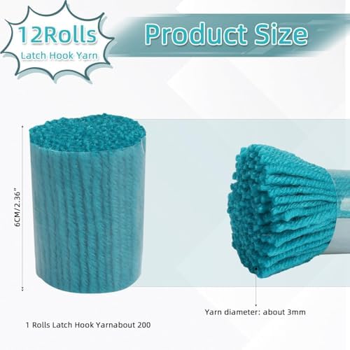 AKZYTUE 12 Rolls Latch Hook Yarn, Precut Rug Yarn for Latch Hook Kits, Crochet Yarn Bundles for Latch Hook Rug Making, DIY Tapestry Crafts for Adults & Beginners,Peacock Blue