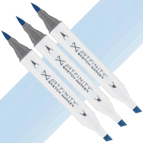Artfinity Sketch Markers - Set of 3 - Sky Blue Light B7-1, Vibrant, Professional, Dye-Based Alcohol Markers for Artists, Drawing, Travel, & More