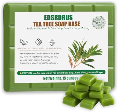 EDSRDRUS 15 Ounces Glycerin Soap Base - Scented Melt and Pour Soap Base for DIY Crafting, Easy to Cut, Vegan and Natural, Moisturizing and Gentle on Skin, Perfect for Soap Making Supplies (Tea tree)
