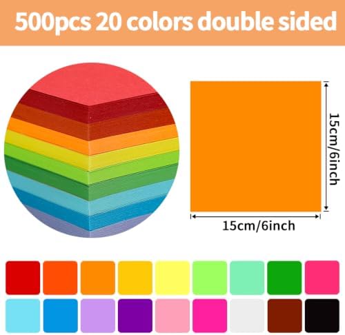 Praisebank Origami Paper, 500pcs 6x6 inch, Double Sided Color, Origami Kit with Guide instruction for Crafts