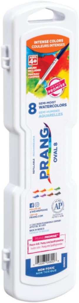 Prang Semi-Moist Watercolors 8-Color Oval Pan Set, Class Pack of 36 | Refillable, Wax-Free Pigments, Mixing Tray in Lid, Size 6 Paintbrush Included