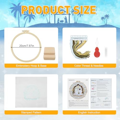 Christian Nativity Embroidery Kit for Beginners Adults Easy Embroidery Starter Kit Nativity Patterns Cross Stitch Kits Full Embroiderys Hoop Kits Needlepoint Kits with Instruction Needles and Thread