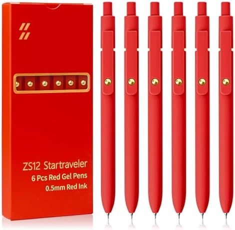 UIXJODO Red Pens, 6 Pcs Red Ink Pens Fine Point Smooth Writing Pens, 0.5mm Colored Ink Gel Pens for Journaling Note Taking, School Supplies Gifts for Women (6 Pcs Gold Red - Red Ink)