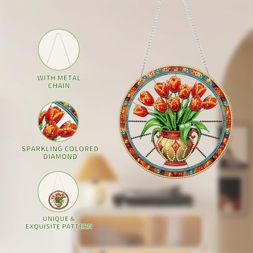 AIBOERL Diamond Art Kits for Adults, Flower Acrylic Hanging Suncatcher
