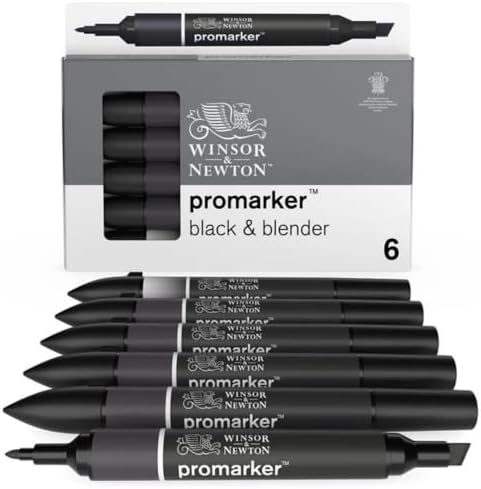 Winsor & Newton ProMarker Set, 6 Count, Blacks + Blender