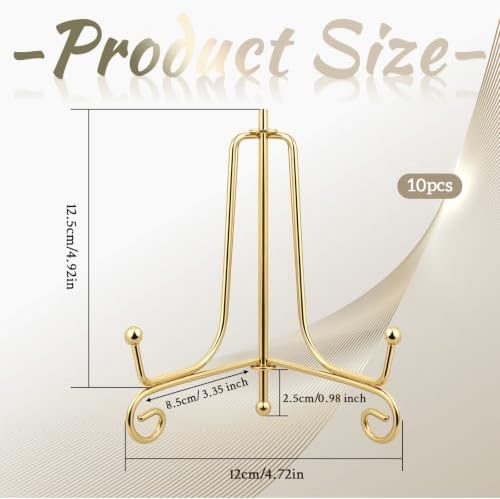 10 Pcs 6 Inch Plate Stands for Display, Gold Iron Small Easel
