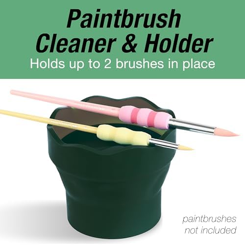 Faber-Castell Clic & Go Artist Water Cup, Dark Green - Travel-Friendly Collapsible Brush Cleaner Tool with Brush Stand, Scalloped Rim, Non-Slip Base, Portable Palette & Rinser