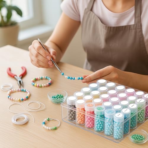 BigOtters Embroidery Diamond Storage Box, 30PCS Big Clear Plastic Bead Containers with Silicone Funnel for Jewelry Painting DIY Art Craft Rhinestones Sewing Cosmetic Nail Glitter Powder