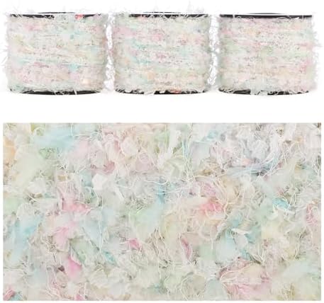 Artisanal Yarn Collection Multifiber Fancy Yarn for Knitting Crocheting Crafts DIY, Set of 3 Rolls (Unicorn with Iridescent Sequins)