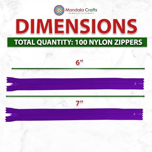 Mandala Crafts 100 PCs Purple Closed-End 6 Inches Nylon Zippers for Sewing