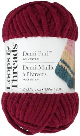 Loops & Threads Demi Purl Yarn – Super Bulky 100% Polyester, Soft Plush Chenille Yarn for Knitting & Crochet, Ideal for Blankets, Hats, Scarves & Crafts, Tibetan Red