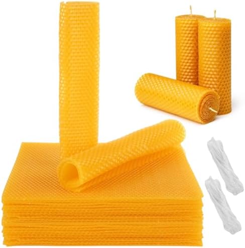 Oungy 24pcs Beeswax Sheets 8x8 Inch Include Cotton Wick