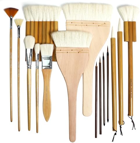 Pottery Brush Set, 15PCS Ceramic Glaze Brushes with Hake Brushes & Storage