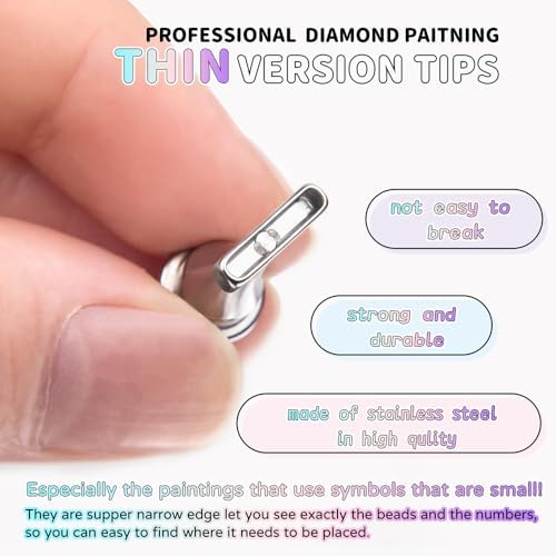 Praise V Do Thin Version Stainless Steel Diamond Painting Art Drilling Pen Kit with Screw Silver Metal Tips Nib Placer Roller Tool Accessories, Ergonomic Diamond Art Pen for 5D Diamond Paint Bead Dot