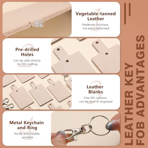 20Pcs Leather Keychain Making Kit, Keychains Blanks with Key Ring, Rivets