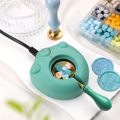 Electric Green Wax Seal Warmer with Spoon and Tweezers - Great Tool for DIY Wax Seals and Stamps