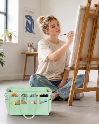 Marscamd Craft Organizer Tote Bag, Art Supply Caddy, Green