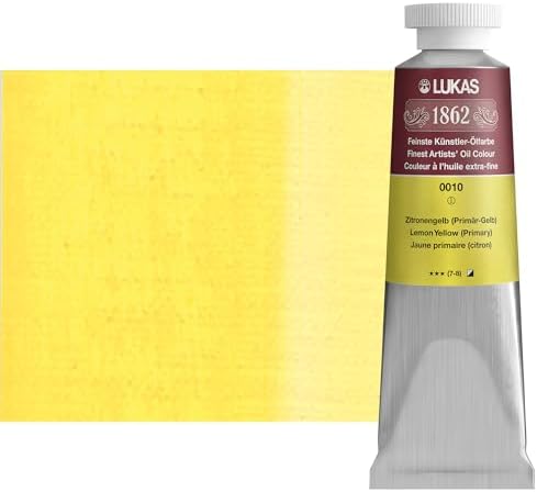 Lukas 1862 Professional German Oil Paint, Lemon Yellow (Primary) 37 mL - w/Beeswax & Non-Yellowing Sunflower Oil, Short Drying Time, Smooth, Outstanding Lightfastness